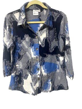Parsley & Sage Womens Blouse Button-Up Sz S Artsy Boho Chic Abstract Woven Airy